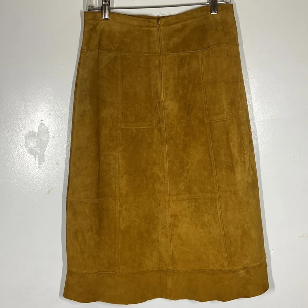 Wilsons Leather Brown A Line Midi Skirt Pockets Sz 4 - Picture 4 of 6